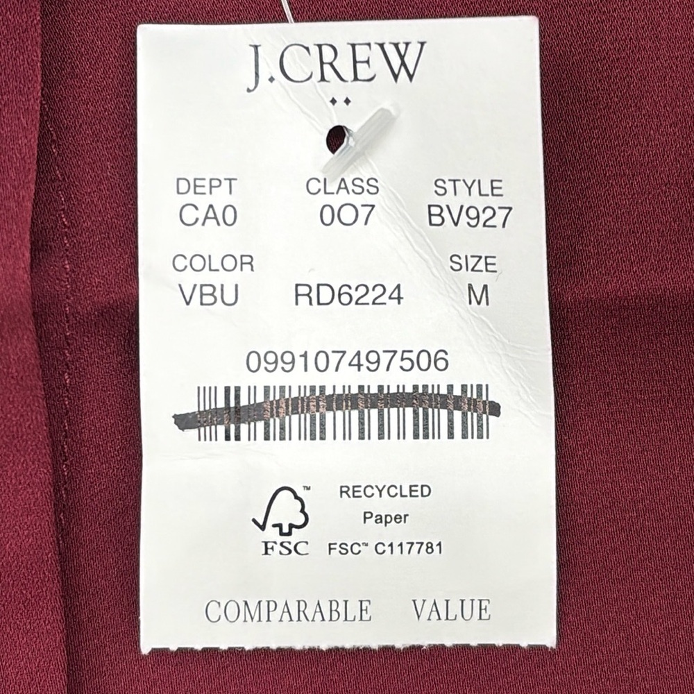 J Crew Factory Drapey‎ satin button-up top in Vintage Burgundy size M NWT BV927 - Picture 8 of 12